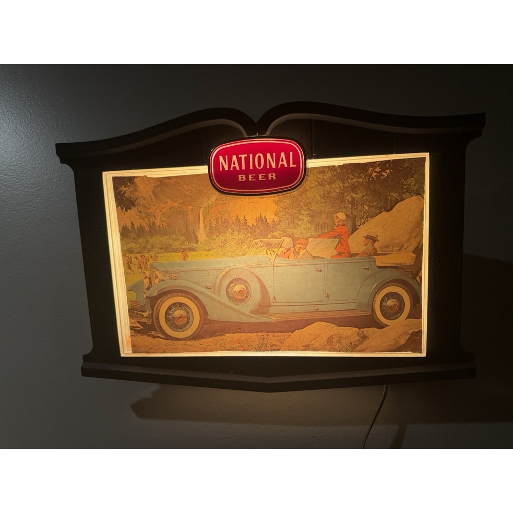 Vintage National Beer Lighted Advertising Sign Classic Car Breweriana Bar